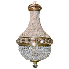 Antique Petite French Gilt Bronze and Crystal Basket Chandelier