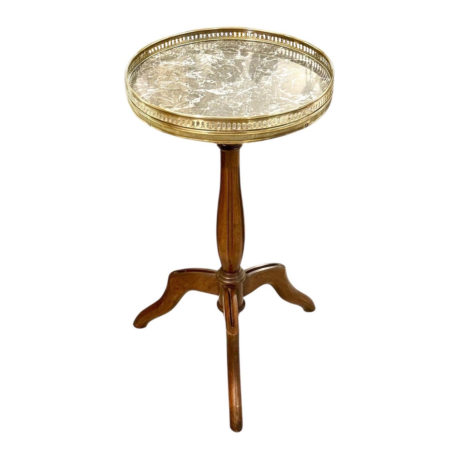 Petite French Gueridon with Marble Top and Brass Gallery, 19th Century
