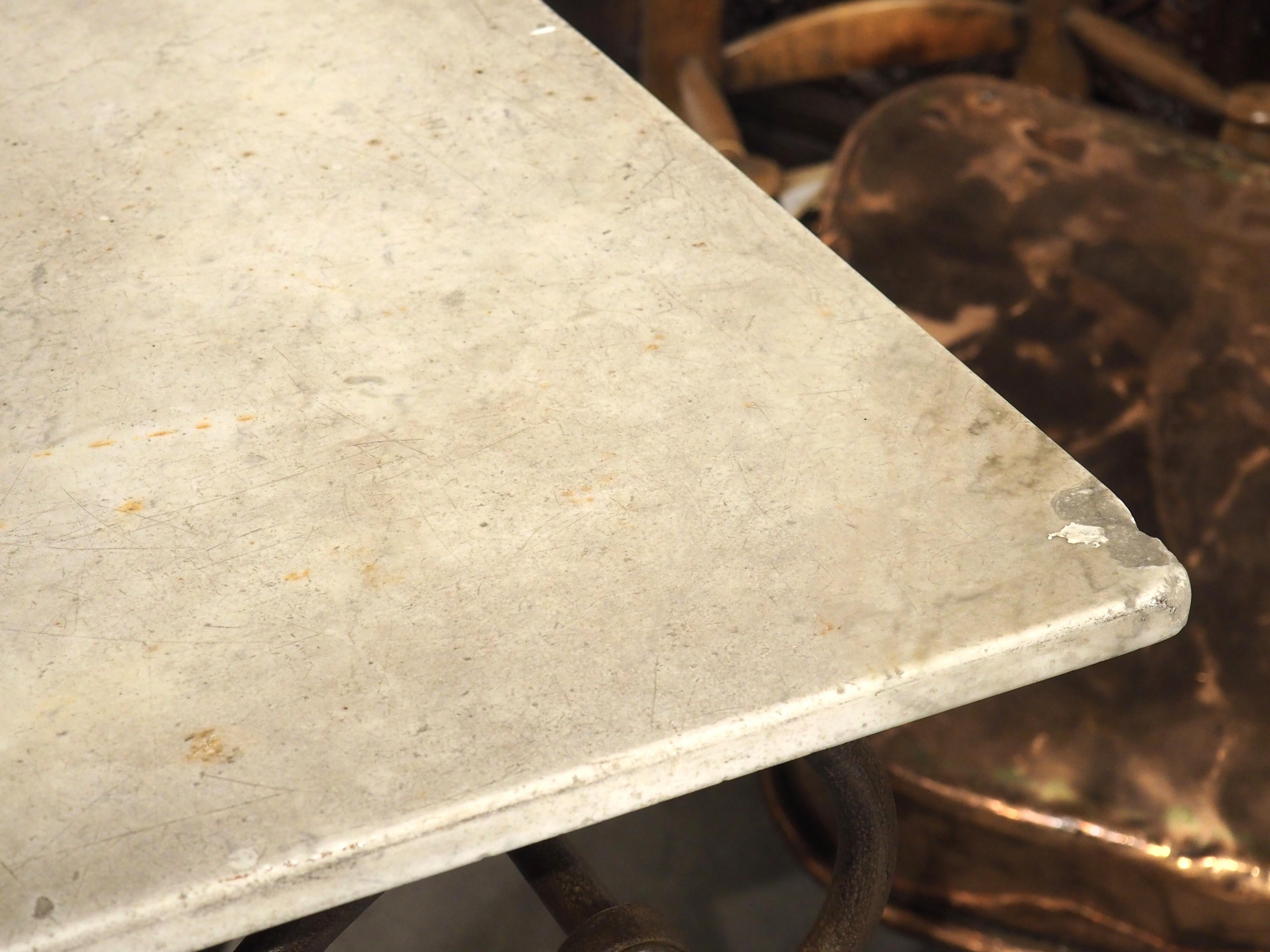 Metal Petite French Iron and Marble Table de Boucherie or Pastry Table, Circa 1890 For Sale
