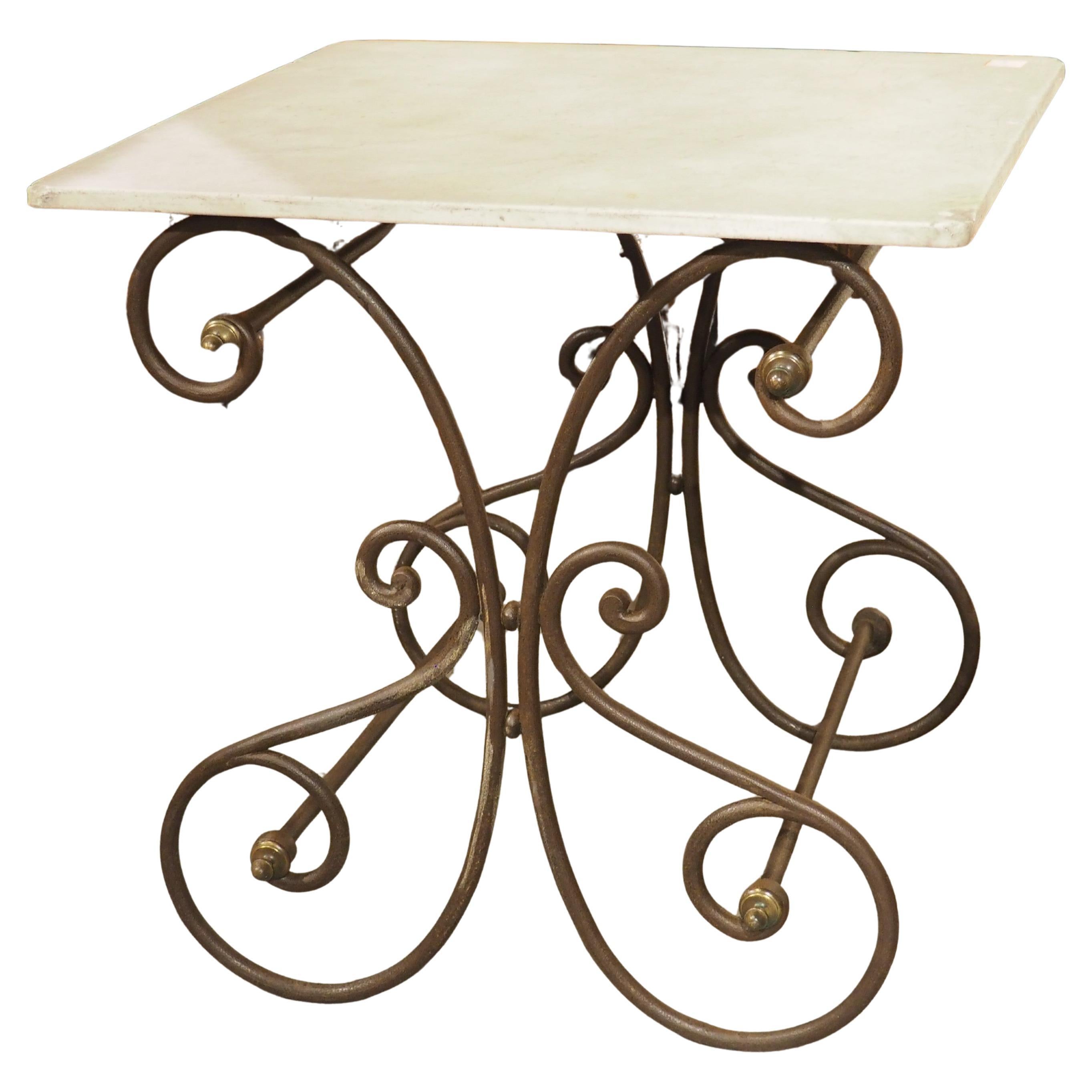 Petite French Iron and Marble Table de Boucherie or Pastry Table, Circa 1890 For Sale