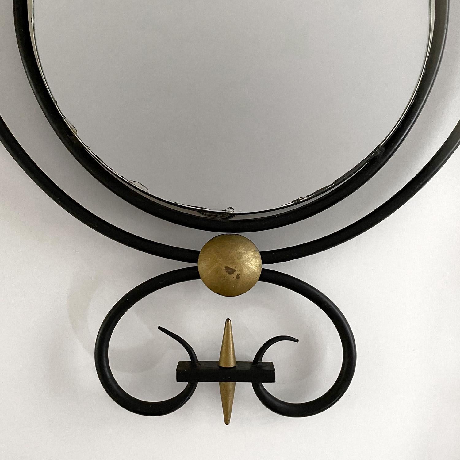 Mid-20th Century Petite French Iron Mirror For Sale