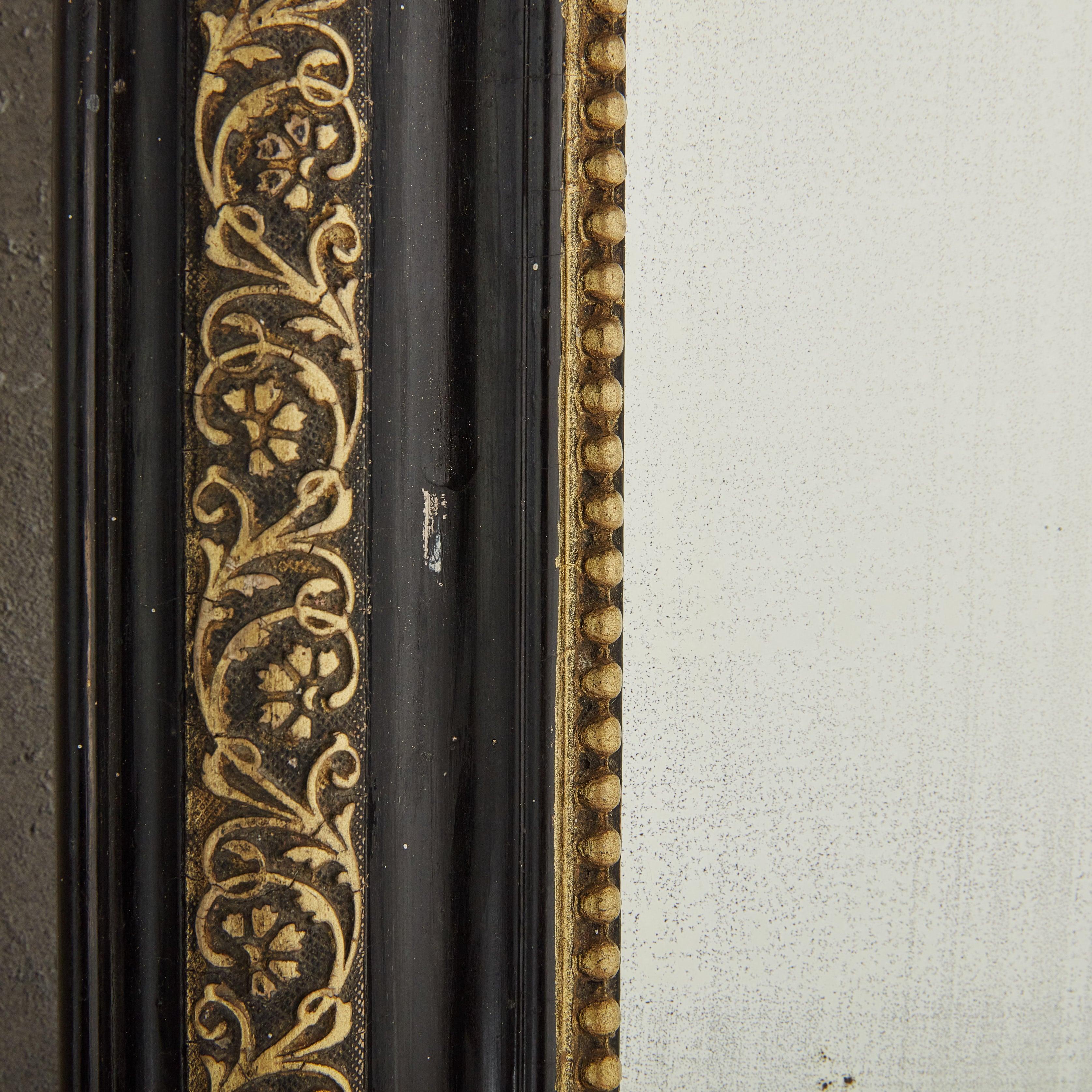 Espejo de pared Petite francés Louis Philippe de madera negra con detalles dorados Madera