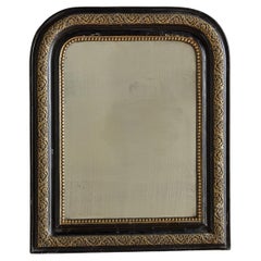 Espejo de pared Petite francés Louis Philippe de madera negra con detalles dorados