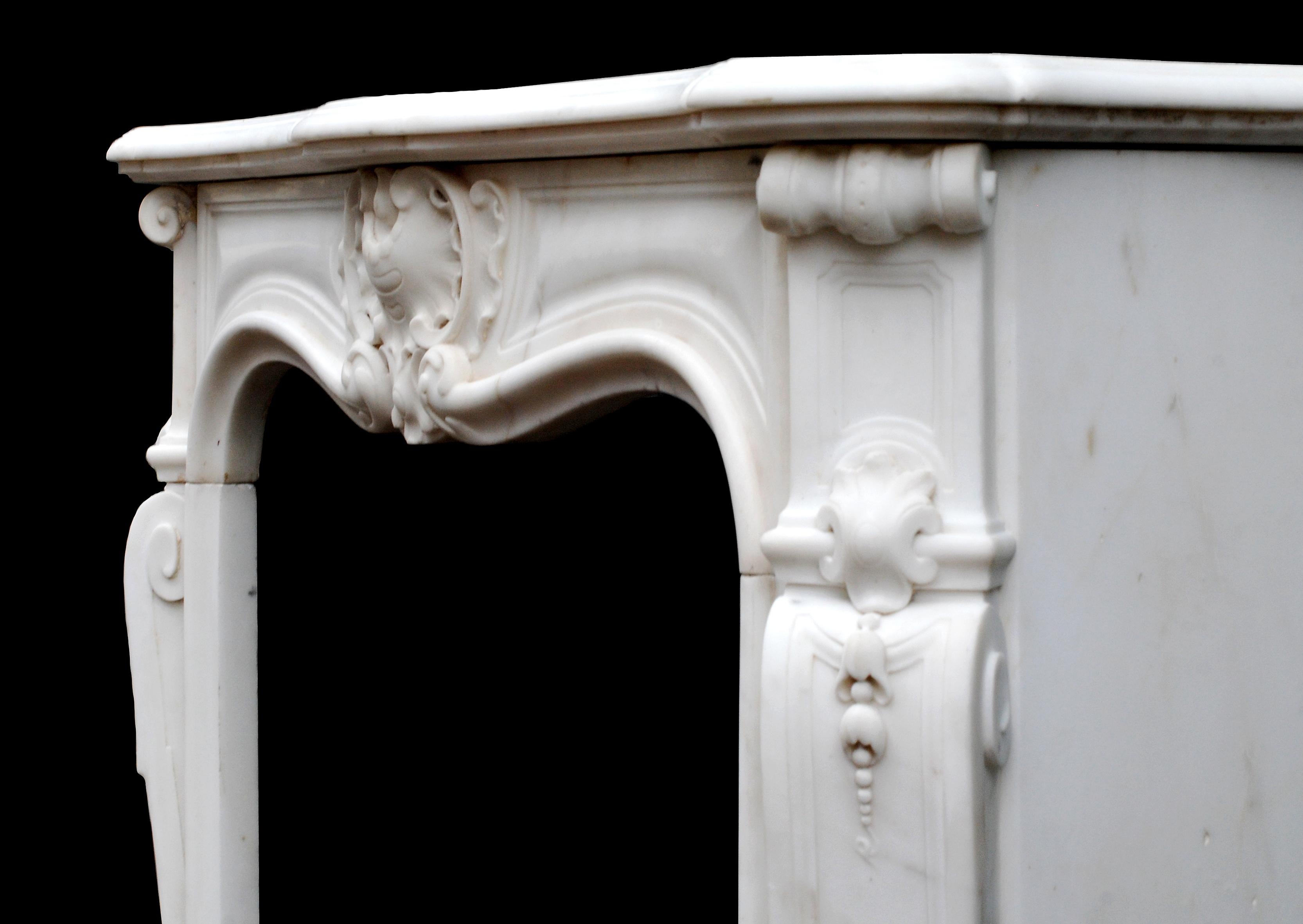 19th Century Petite French Louis XV Statuary Marble Fireplace For Sale