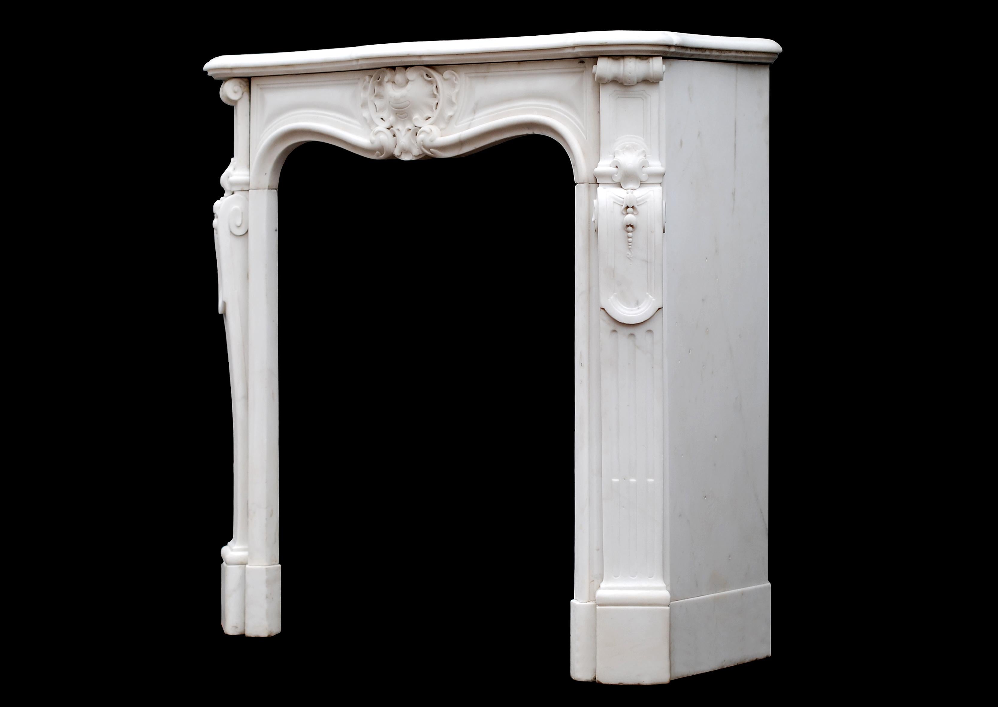 Petite French Louis XV Statuary Marble Fireplace For Sale 1