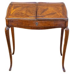 Antique Petite French Louis XV Style Walnut Slant-Front Desk, Stamped, circa 1810