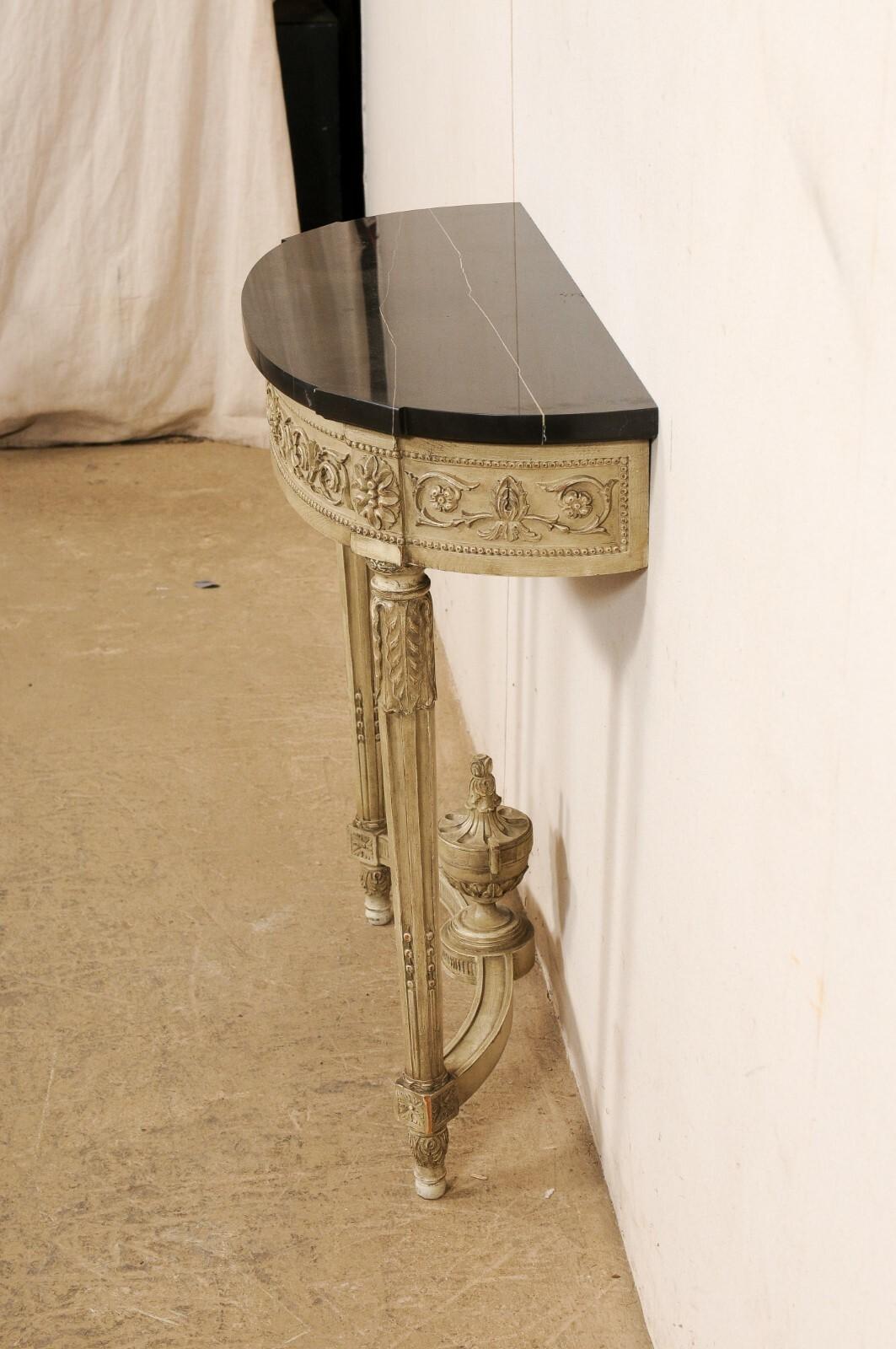 20th Century Petite French Neoclassic Wall Console w/Black Marble Top, Early 20th C. For Sale
