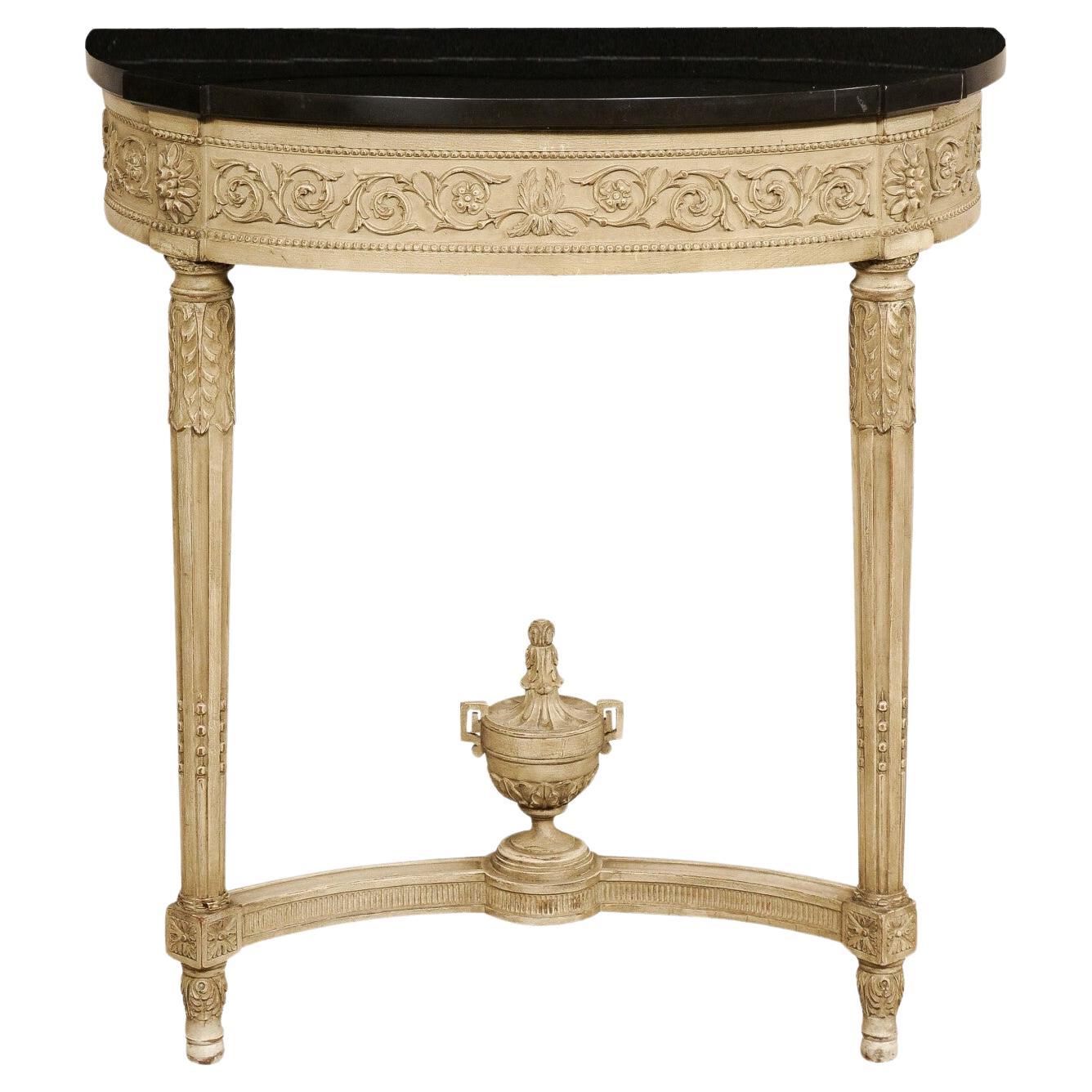 Petite French Neoclassic Wall Console w/Black Marble Top, Early 20th C.