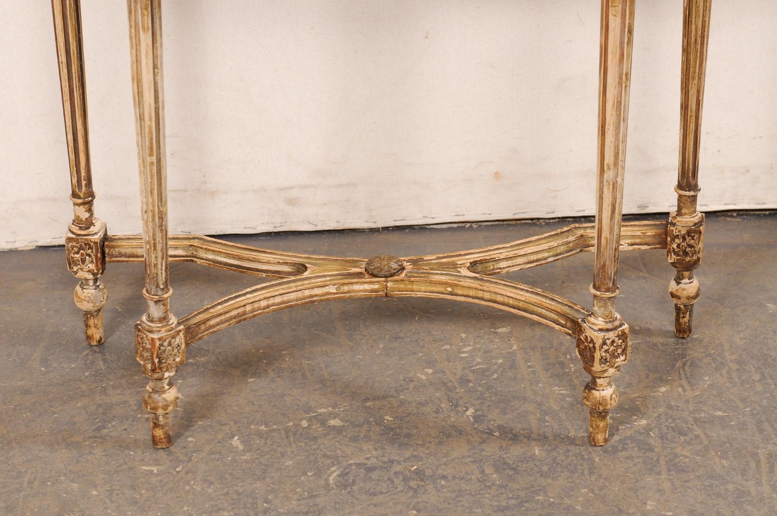 Petite French Nicely-Carved Demi-Lune Console Table w/Marble Top, 19th C. For Sale 1