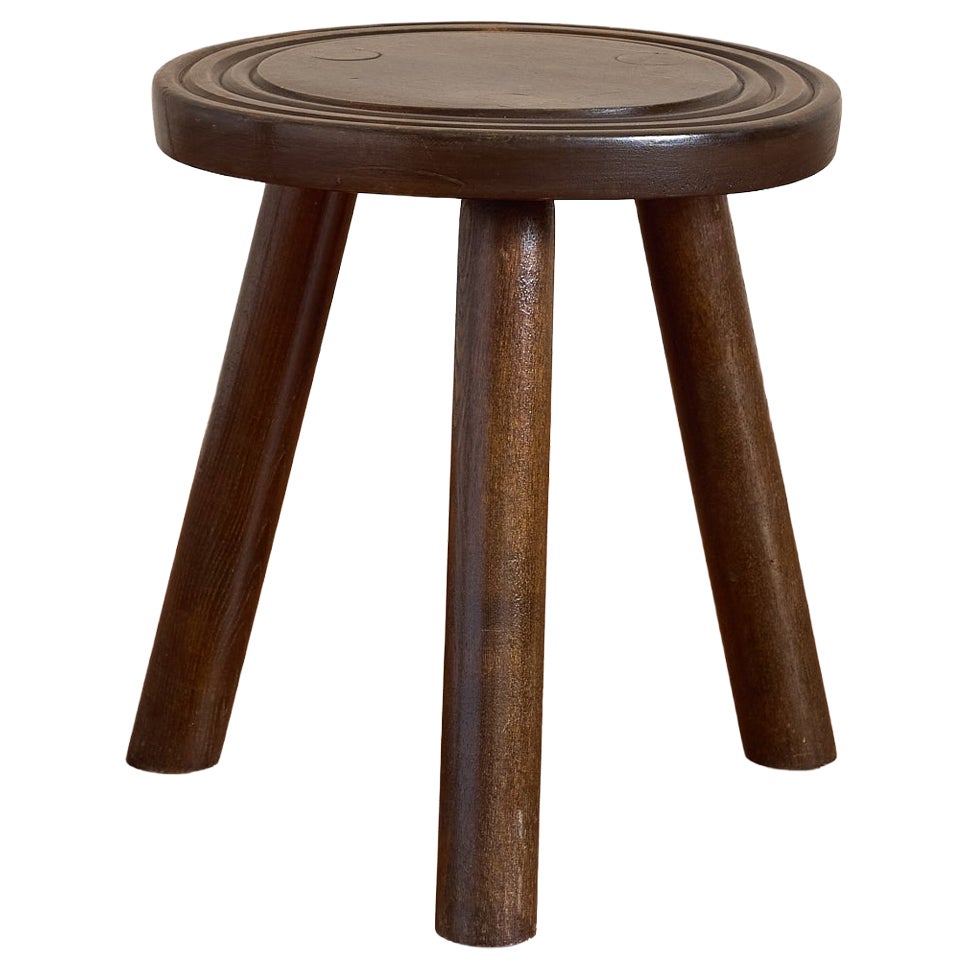 Petite French Oak Stool w/ concentric rings For Sale