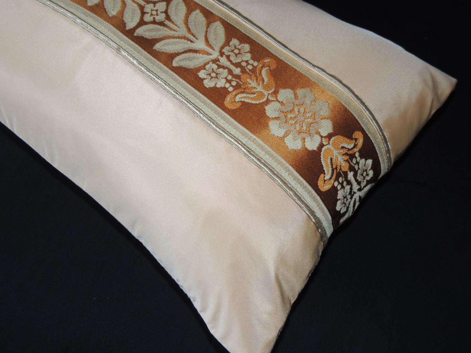 Hollywood Regency Petite French Peach Silk Ribbon Lumbar Decorative Pillow