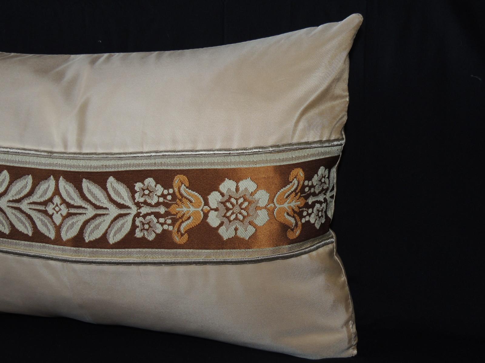 Hand-Crafted Petite French Peach Silk Ribbon Lumbar Decorative Pillow