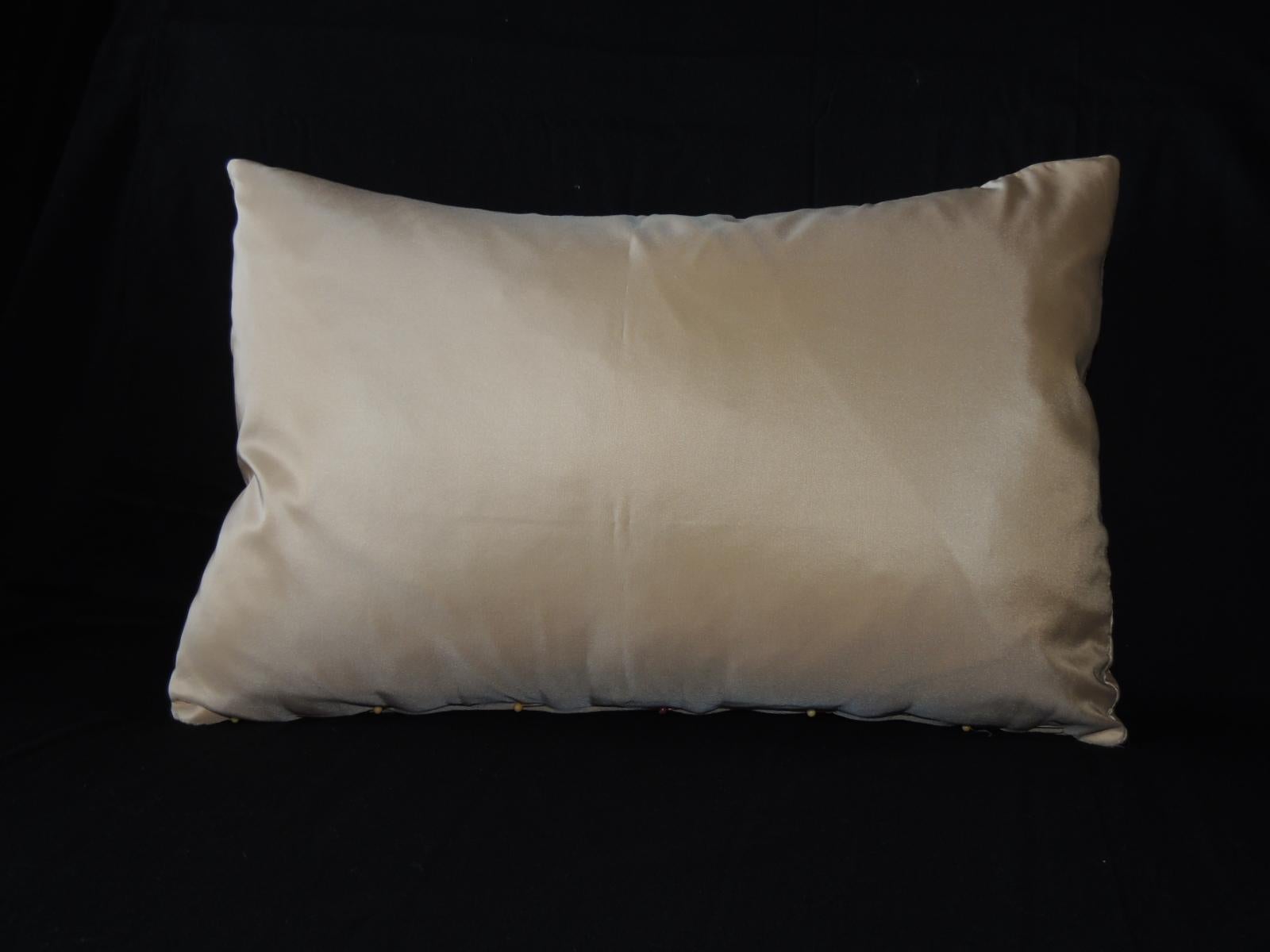 Petite French Peach Silk Ribbon Lumbar Decorative Pillow In Good Condition In Oakland Park, FL