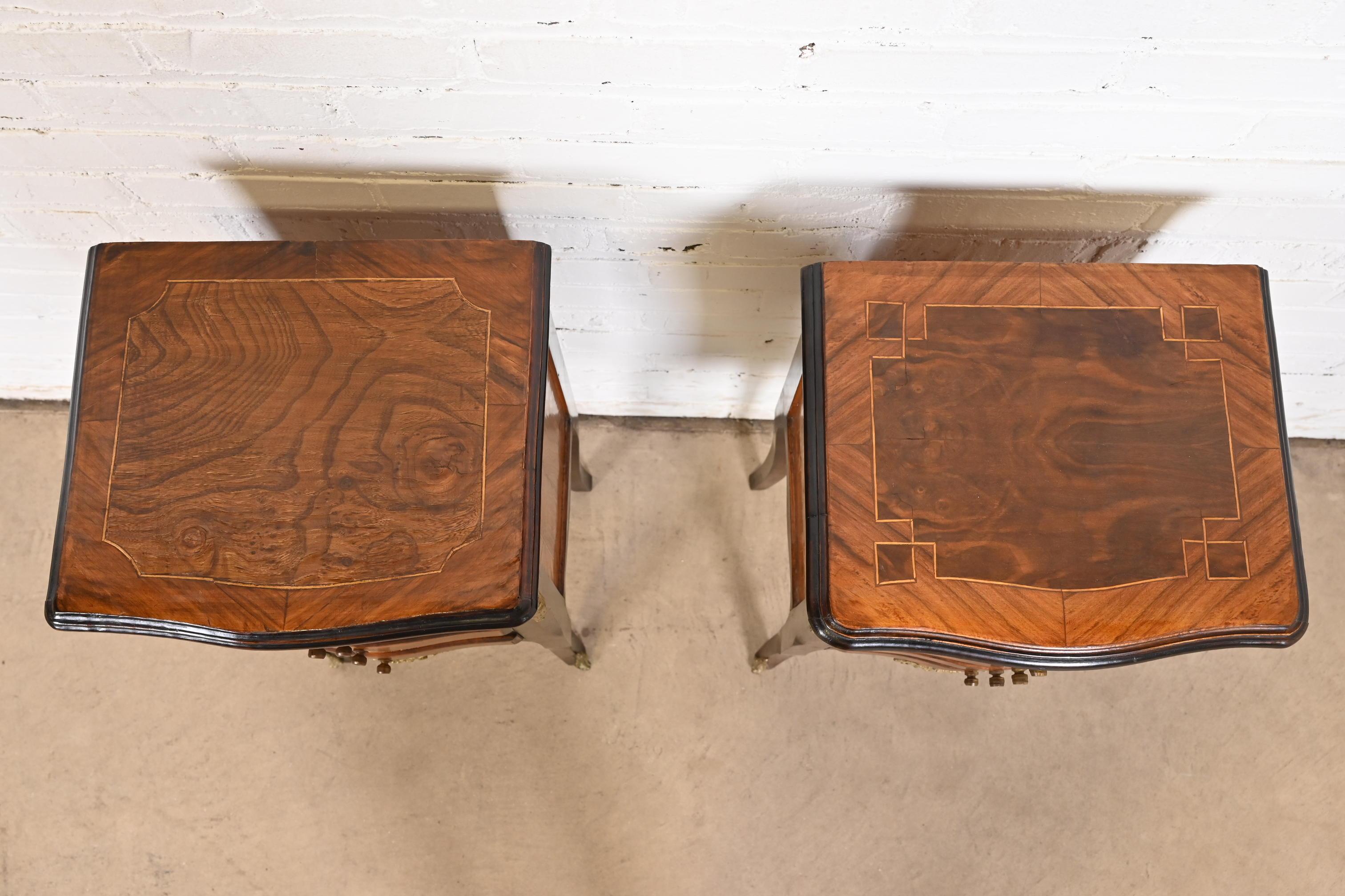 Petite French Provincial Louis XV Mahogany and Burl Wood Nightstands, Pair 5