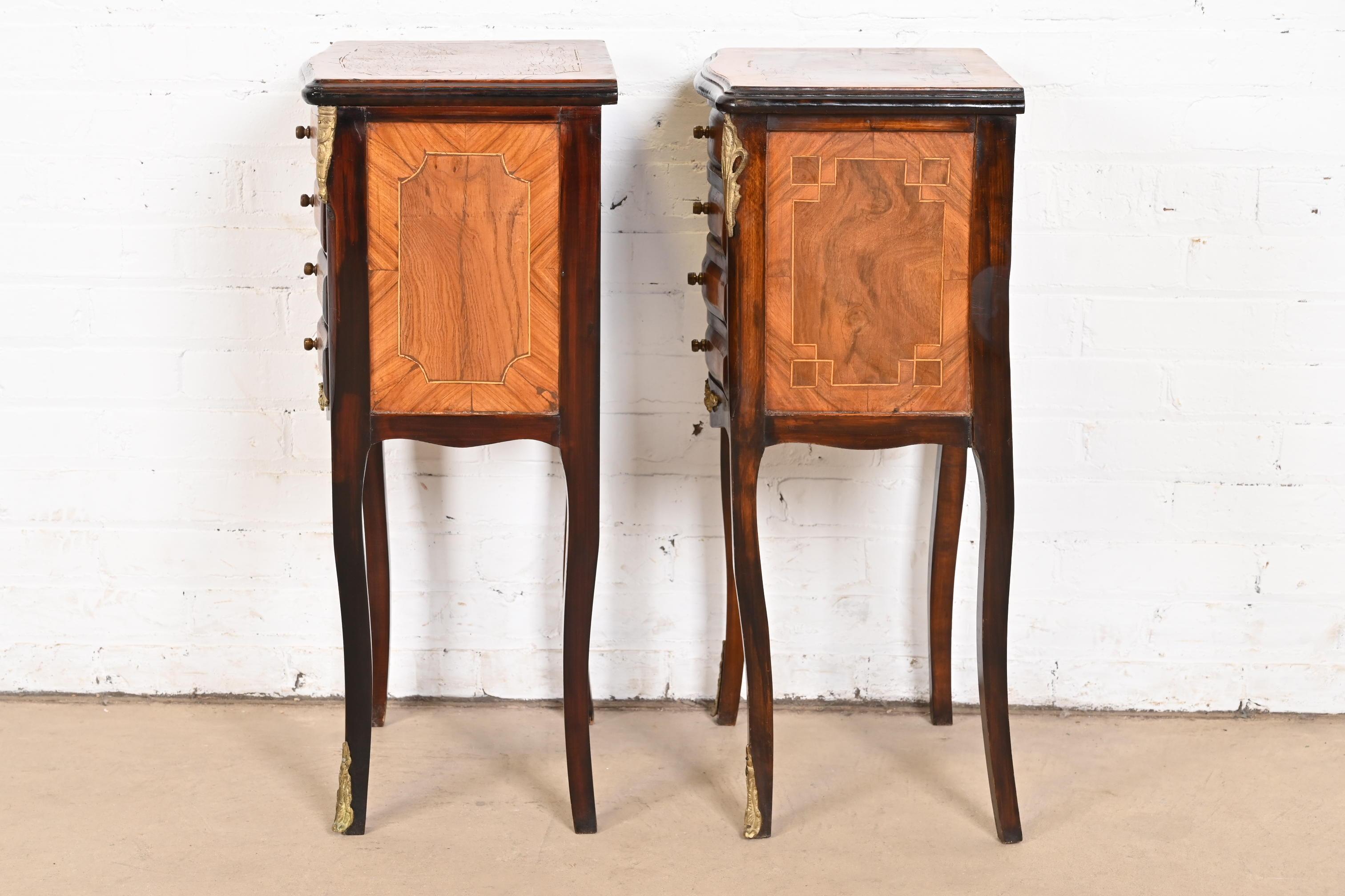 Petite French Provincial Louis XV Mahogany and Burl Wood Nightstands, Pair 6