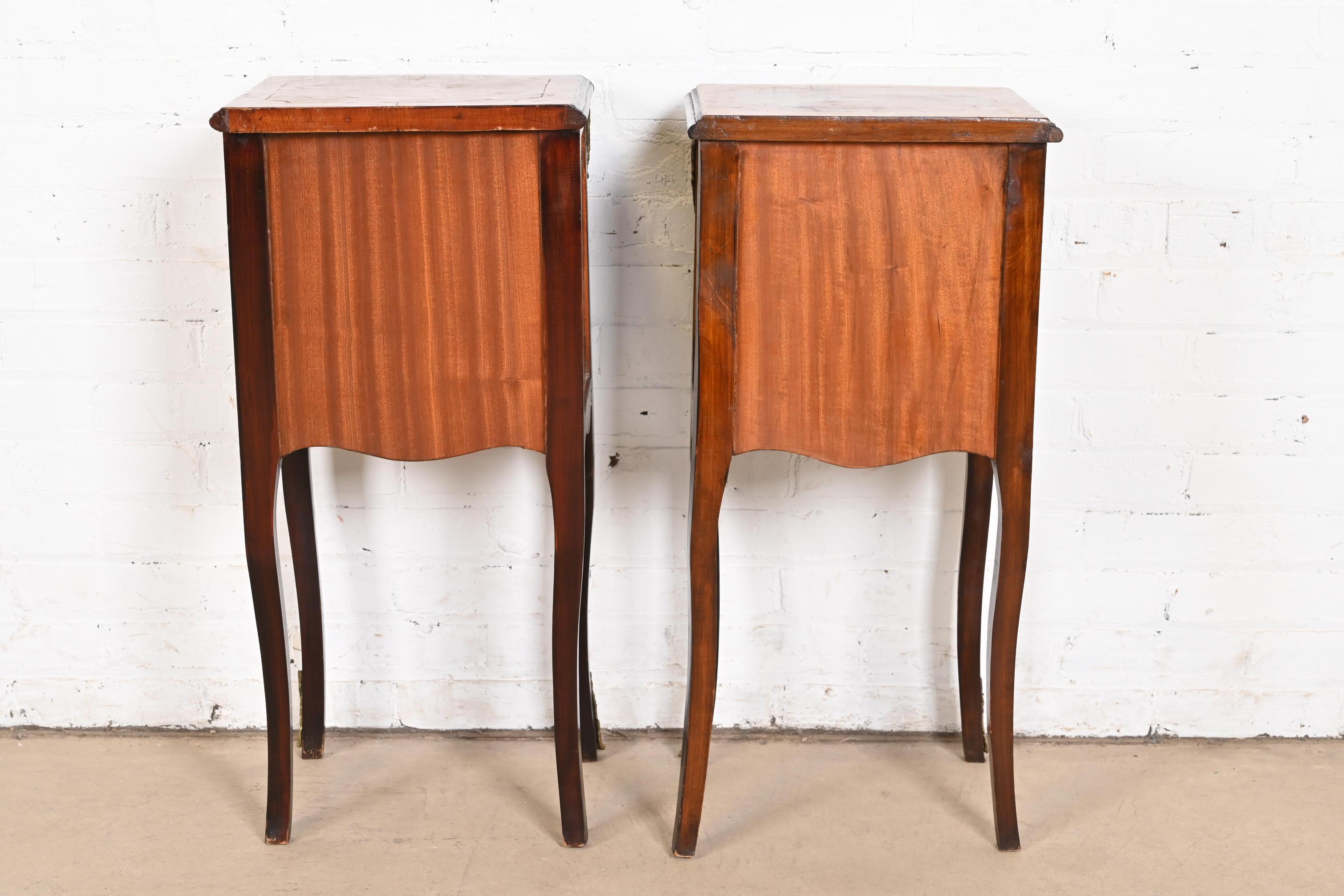 Petite French Provincial Louis XV Mahogany and Burl Wood Nightstands, Pair 7