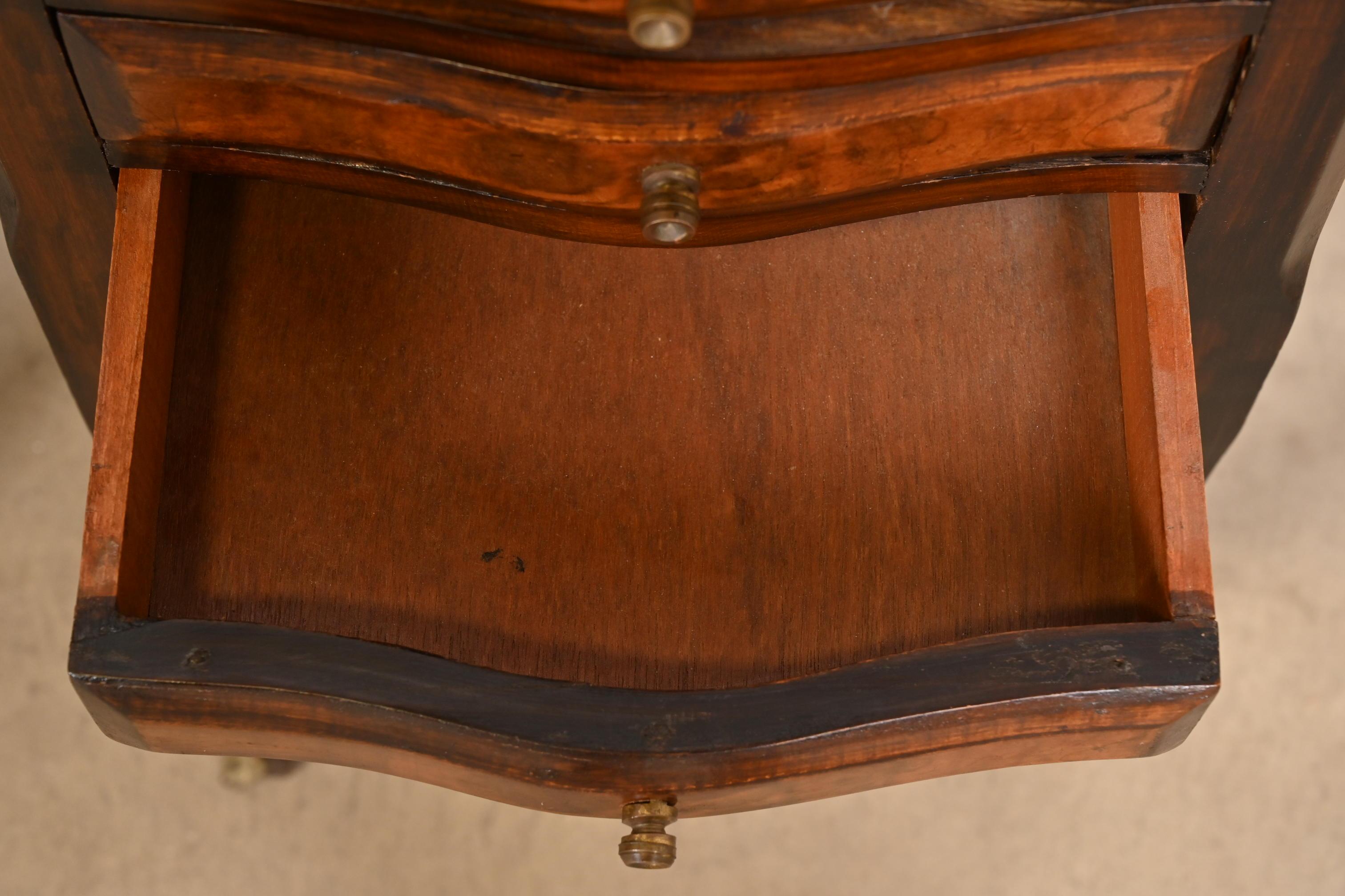 Petite French Provincial Louis XV Mahogany and Burl Wood Nightstands, Pair 2