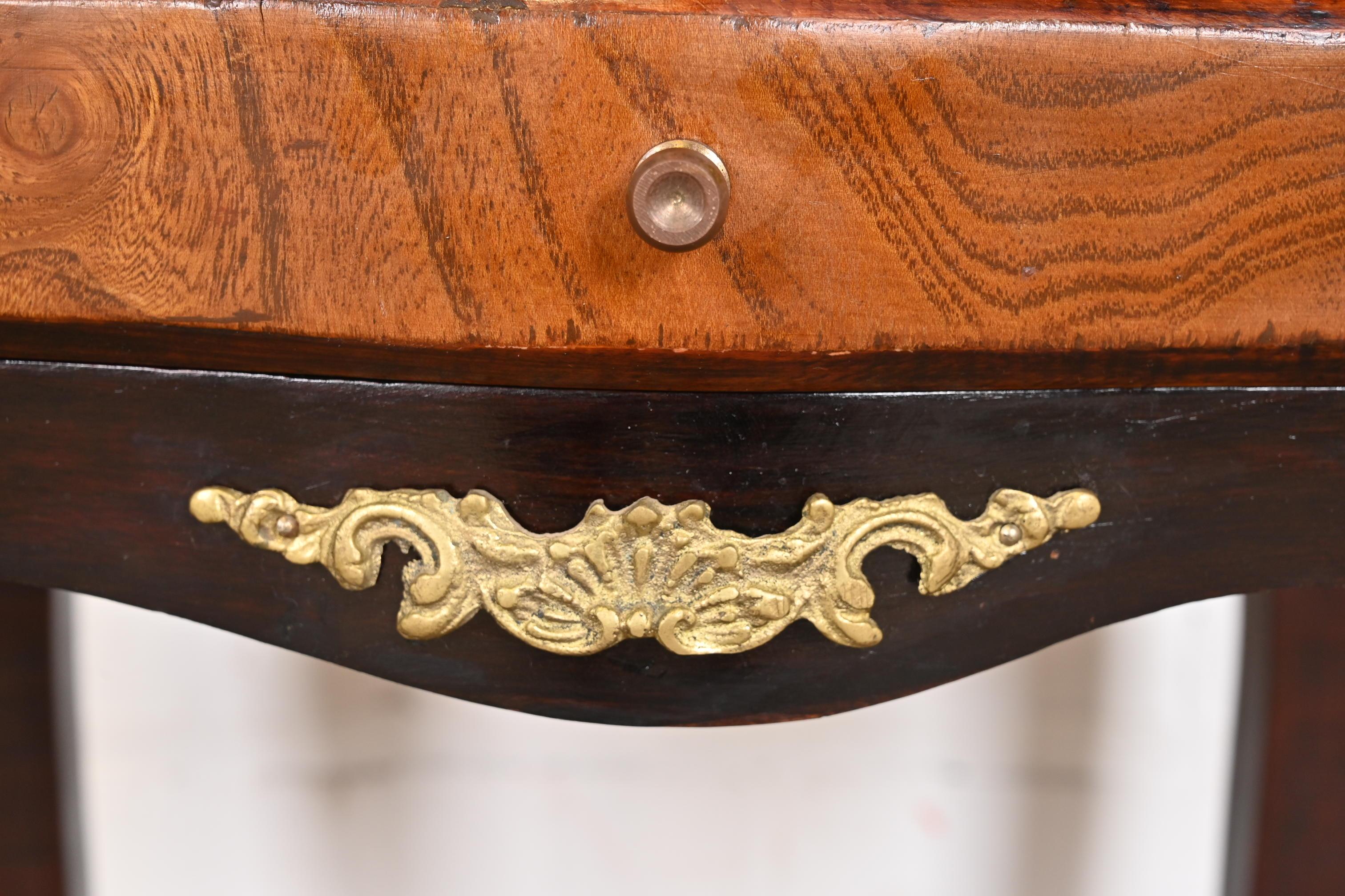 Petite French Provincial Louis XV Mahogany and Burl Wood Nightstands, Pair 4