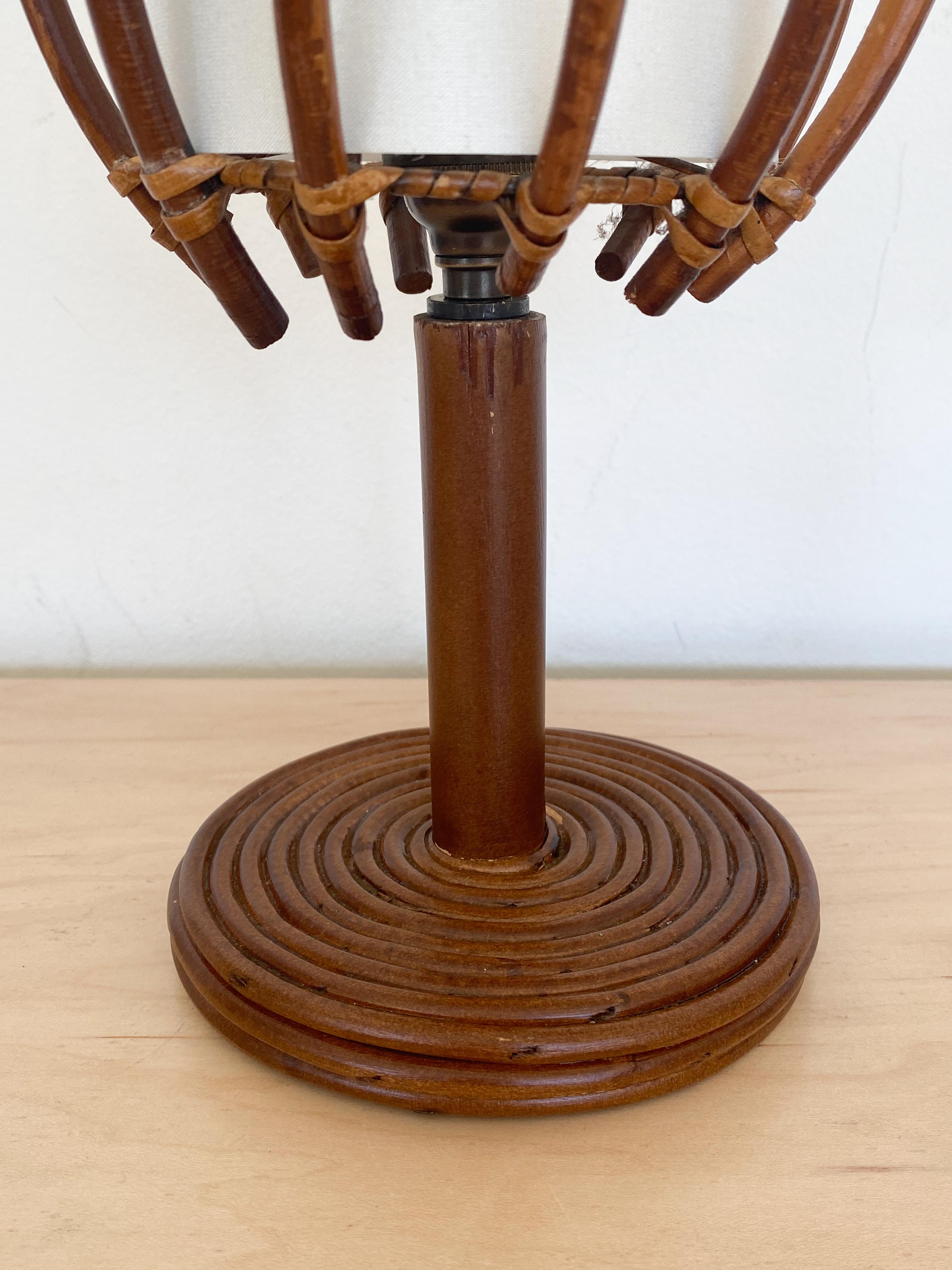 20th Century Petite French Rattan Lamp with Orb Shade