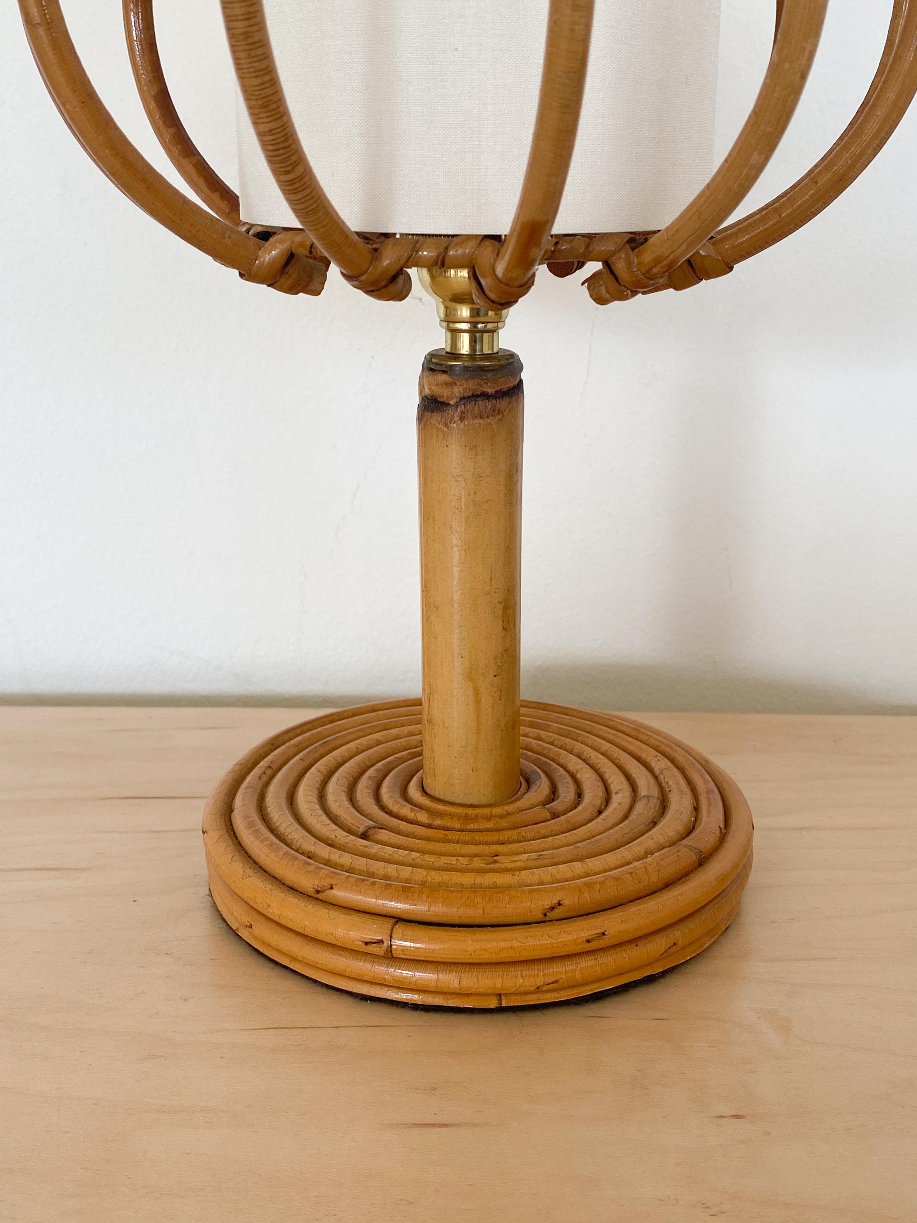 Petite French Rattan Lamp with Orb Shade 1