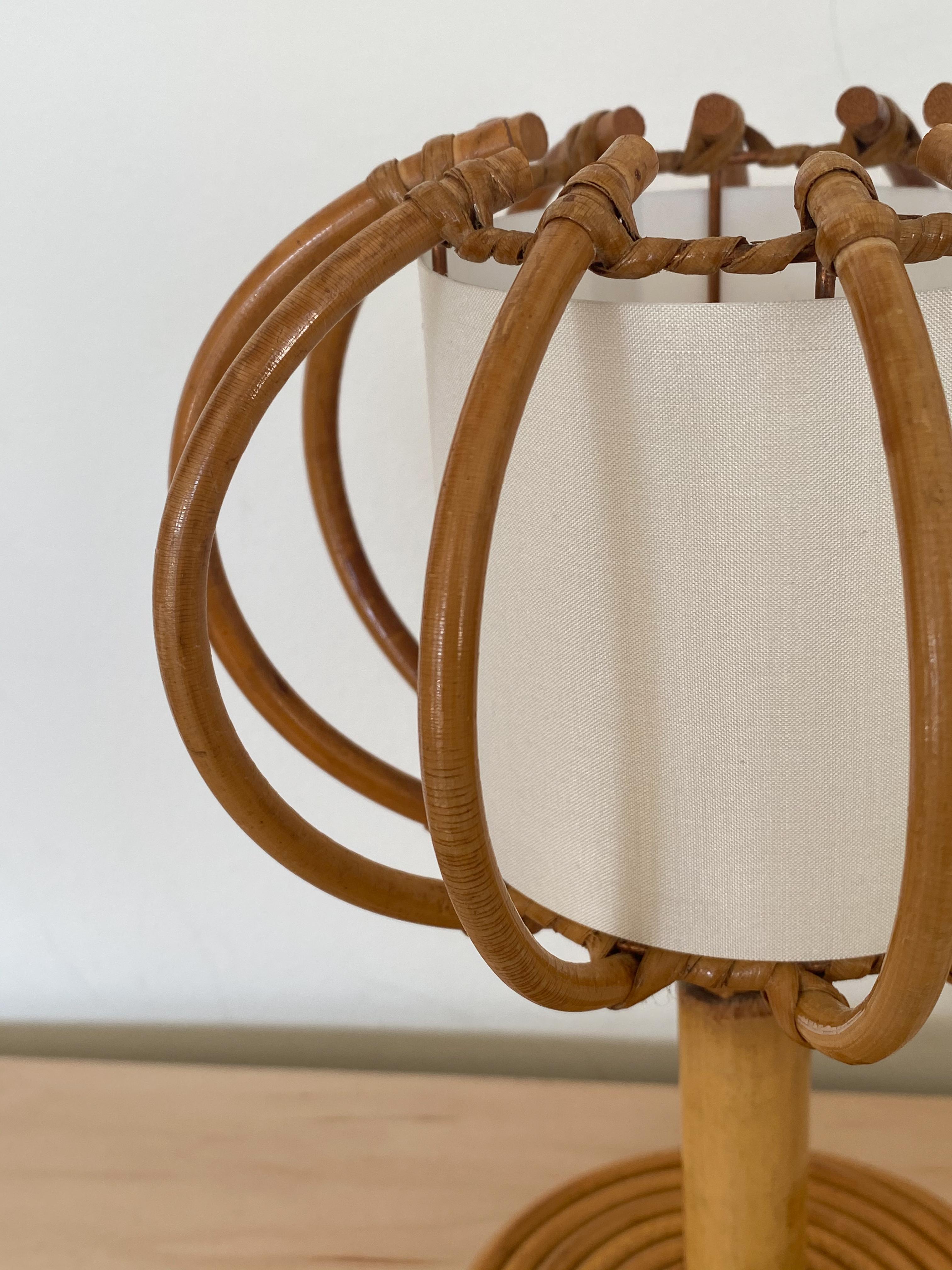 Petite French Rattan Lamp with Orb Shade 3