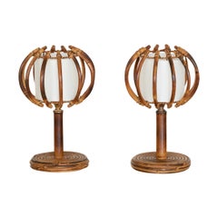 Petite French Rattan Lamp with Orb Shade