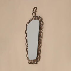 Petite French Rattan Wall Mirror, 1970s
