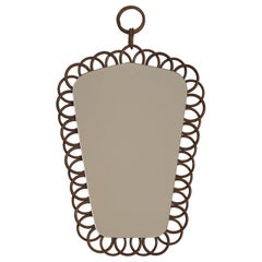 Petite French Rattan Wall Mirror, 1970s