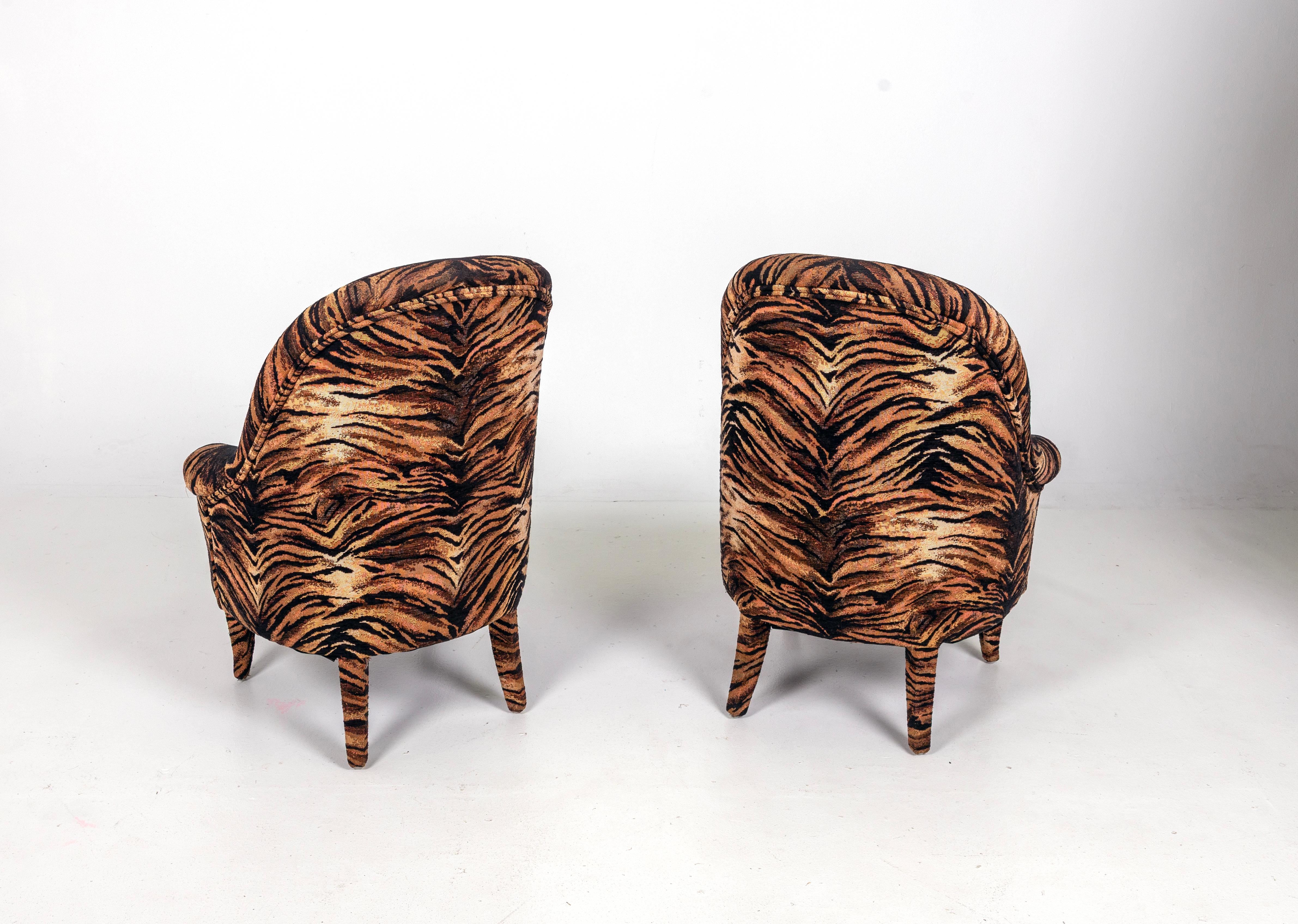 Petite French Side Chairs, Tiger Fabric For Sale 2