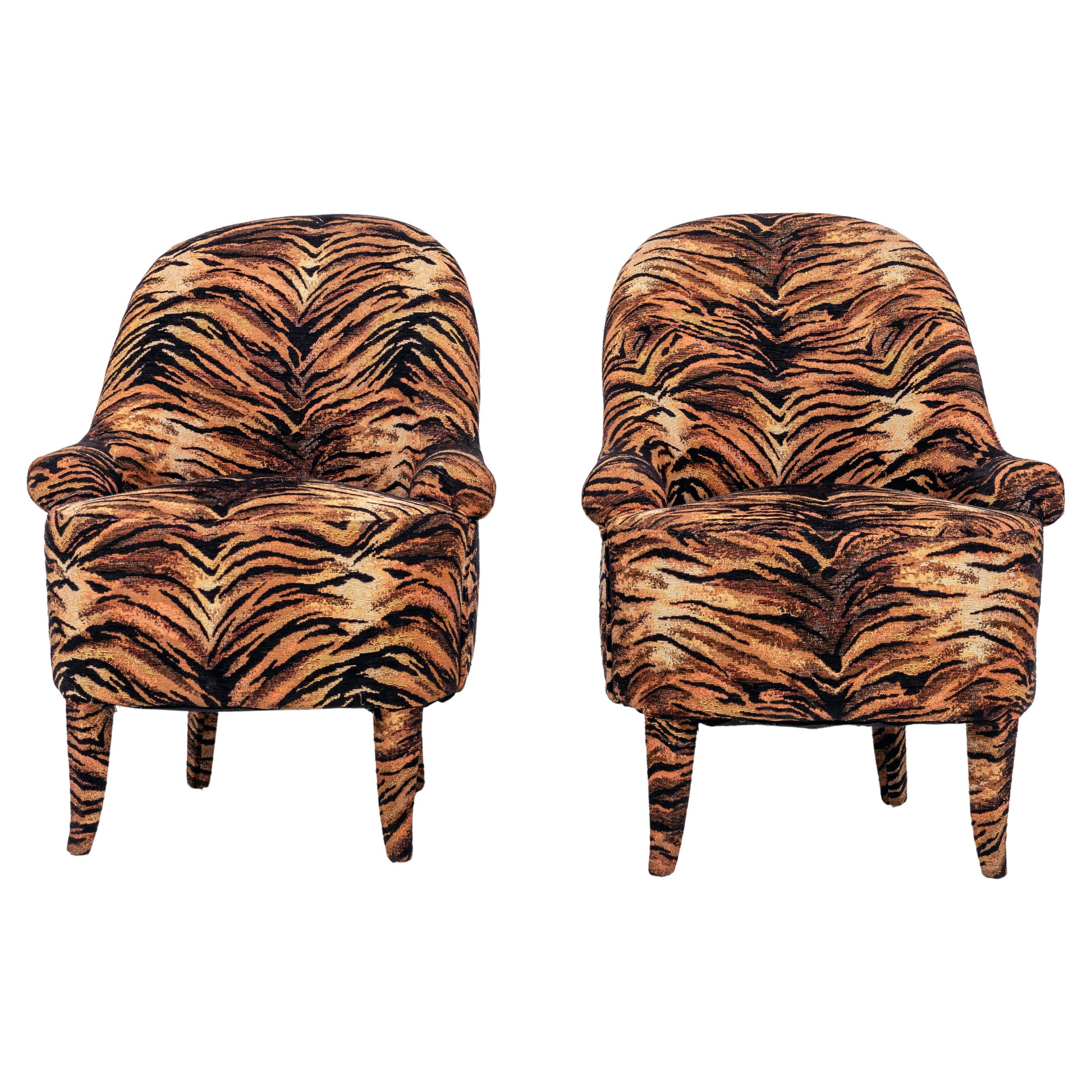 Petite French Side Chairs, Tiger Fabric