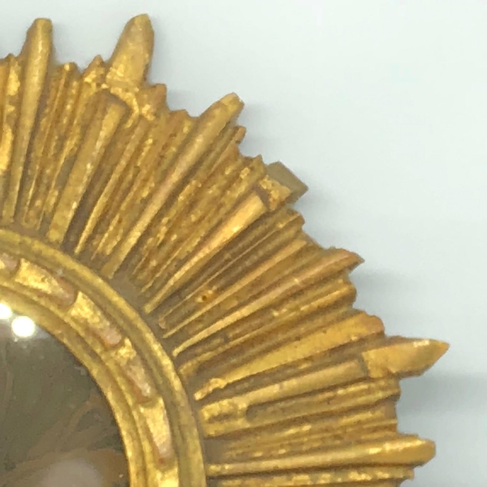 Early 20th Century Petite French Starburst Sunburst Gilded Wood Mirror, circa 1910s