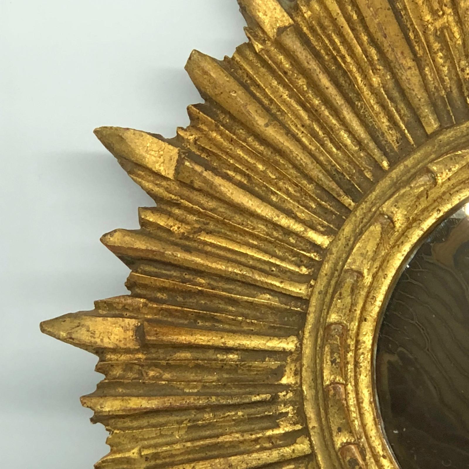 Petite French Starburst Sunburst Gilded Wood Mirror, circa 1910s 1