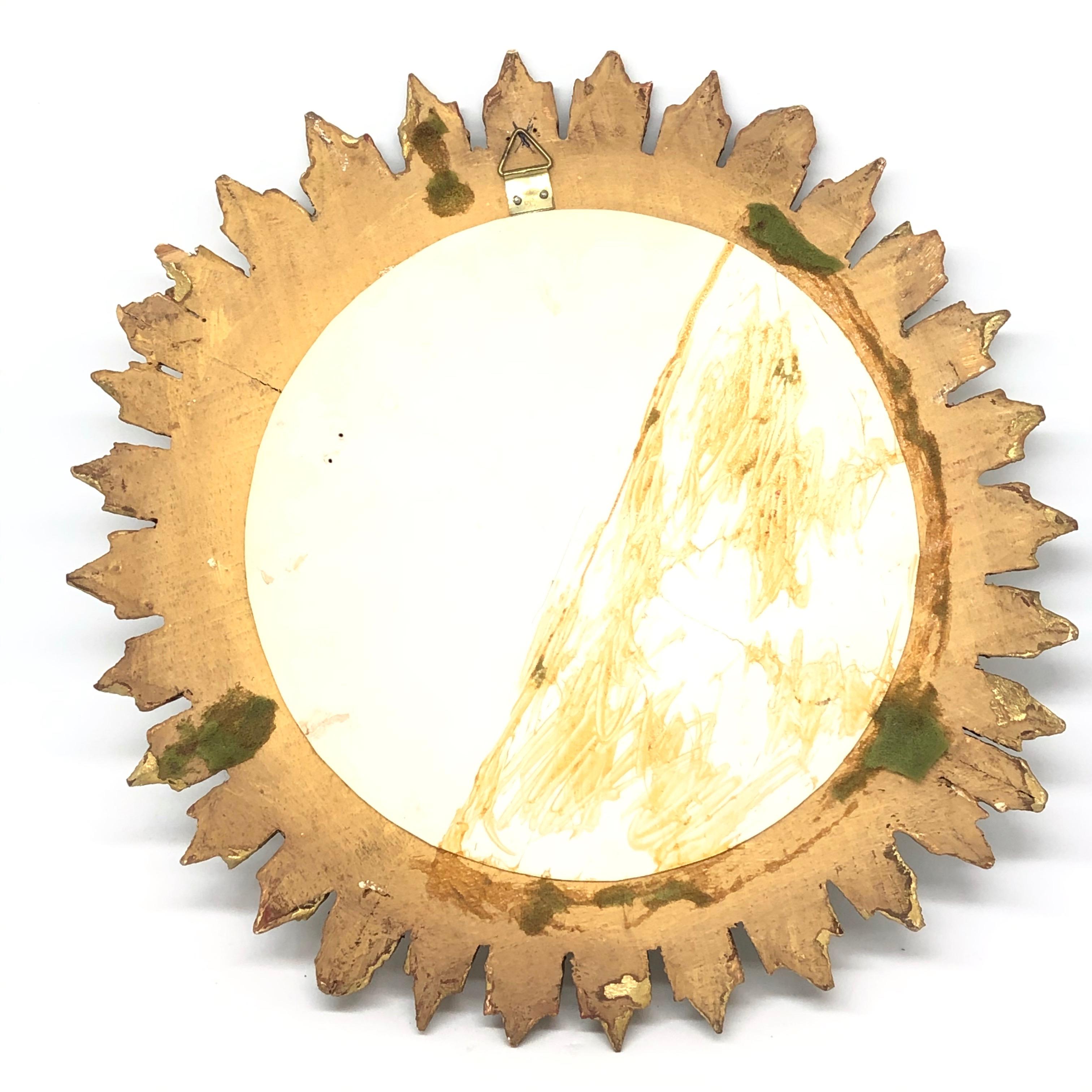 Petite French Starburst Sunburst Gilded Wood Mirror, circa 1930s 3
