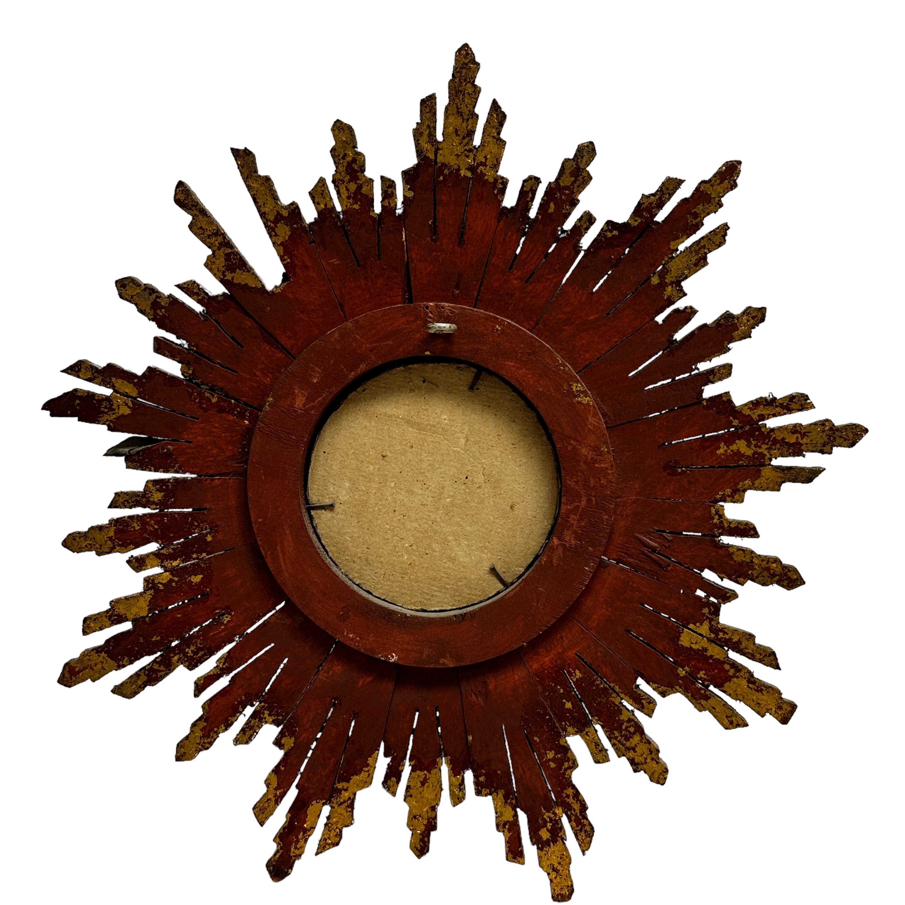 Petite French Starburst Sunburst Gilded Wood Mirror, circa 1950s 2