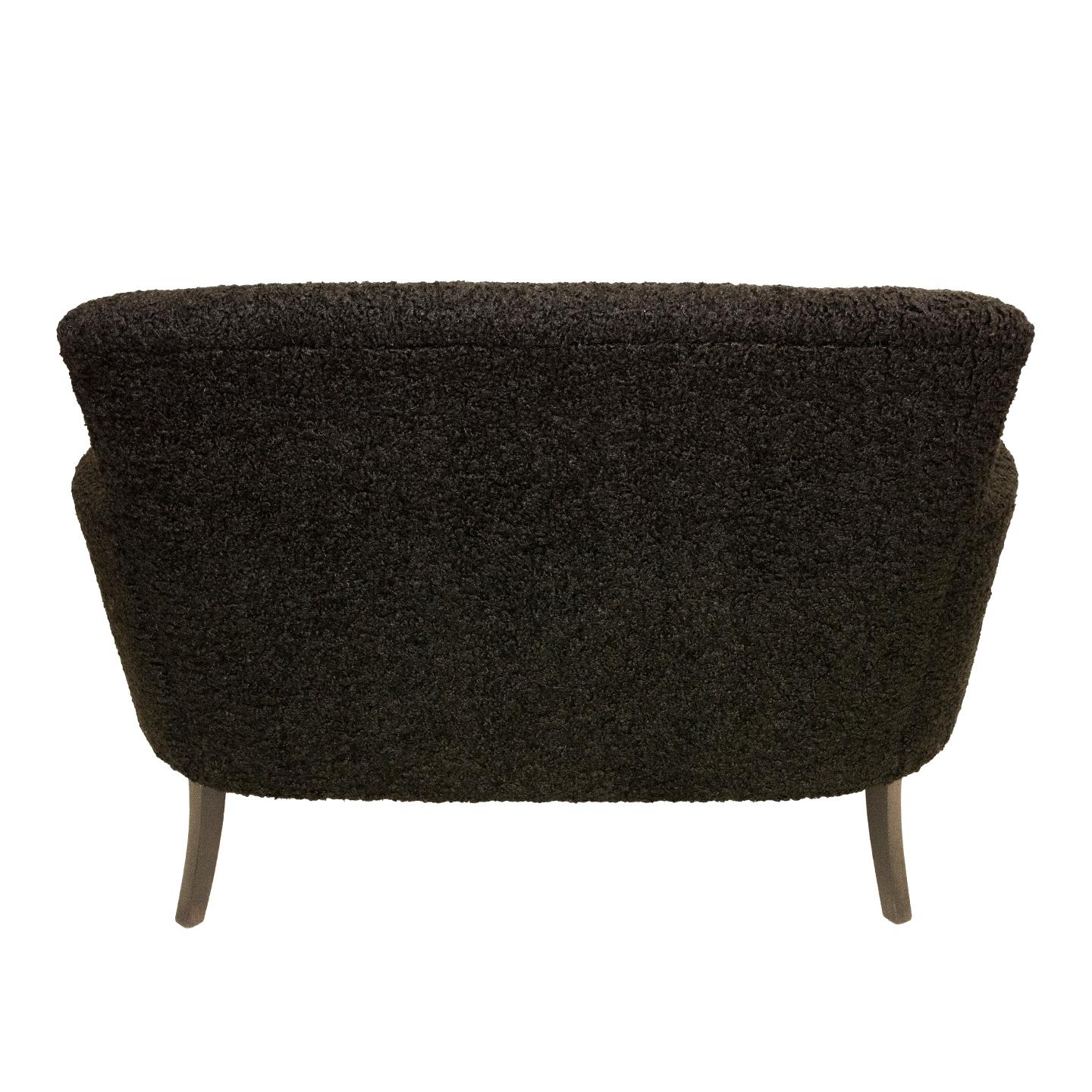 American Petite French Style Settee in Noir Faux Shearling