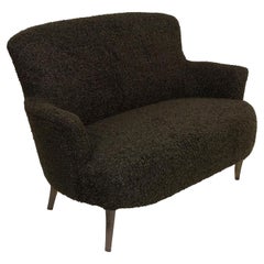Petite French Style Settee in Noir Faux Shearling