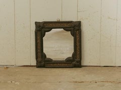 Petite French Turn of the Century Tramp Art Mirror with Brown and Gilt Patina