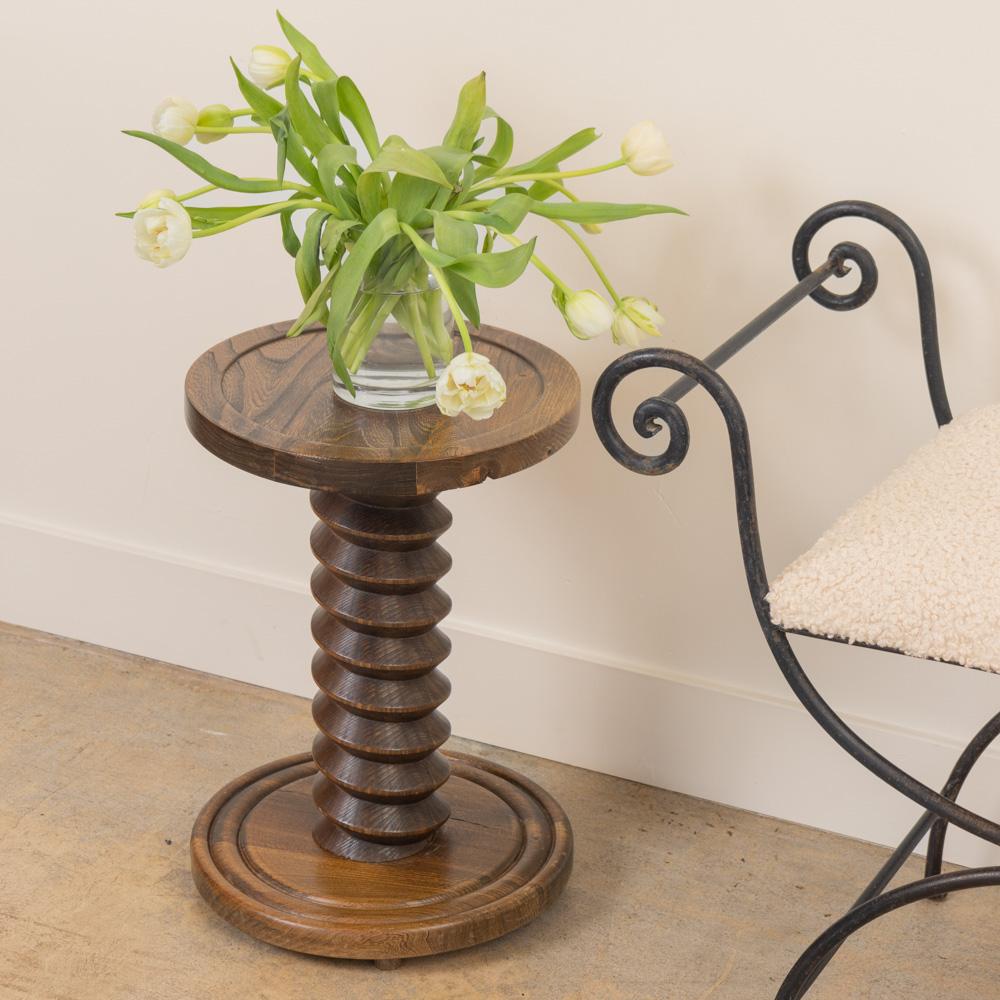 Petite French Twisted Wood Pedestal Table In Good Condition In Los Angeles, CA