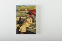 Petite French Vintage Oil Portrait Painting