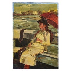 Petite French Vintage Oil Portrait Painting