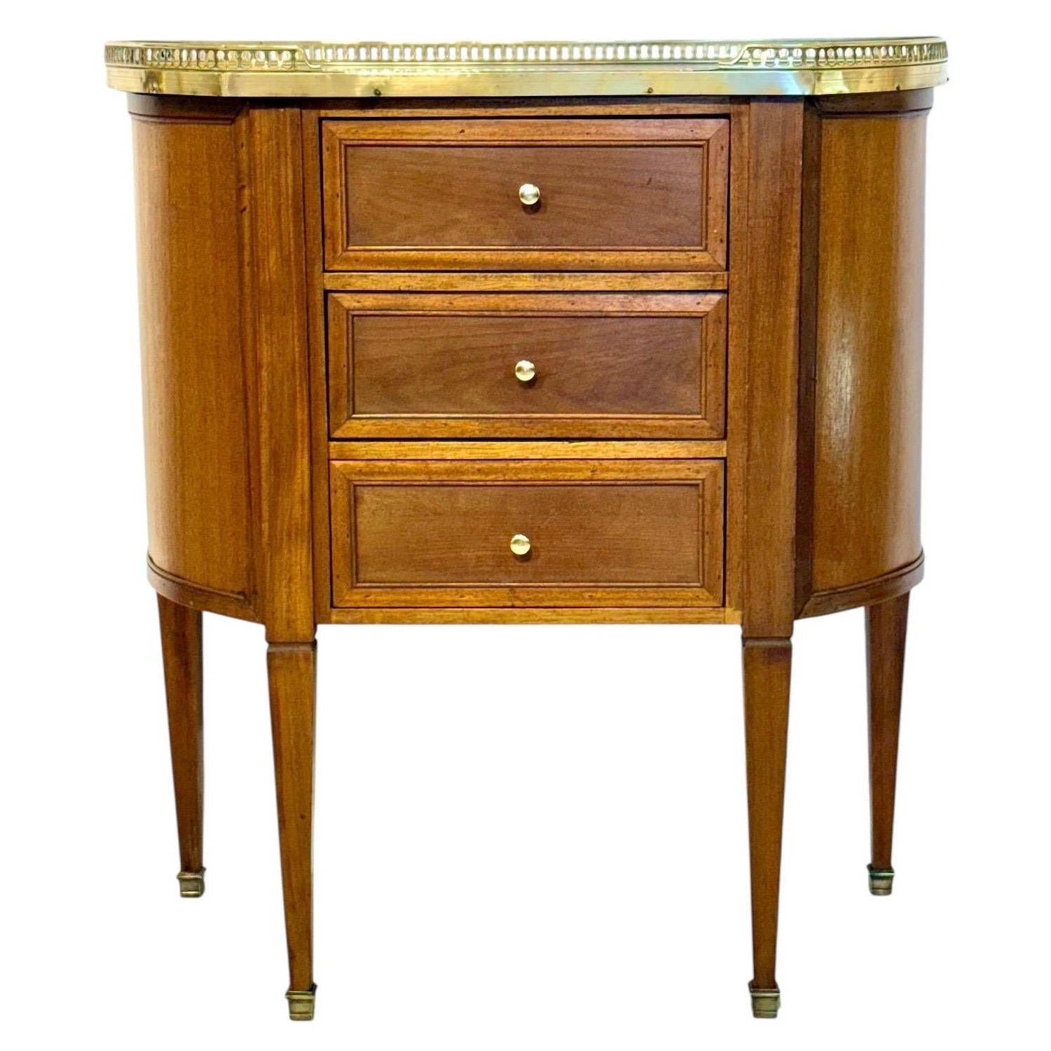 Petite French Walnut Demilune Commode, Marble Top, Late 19th Century