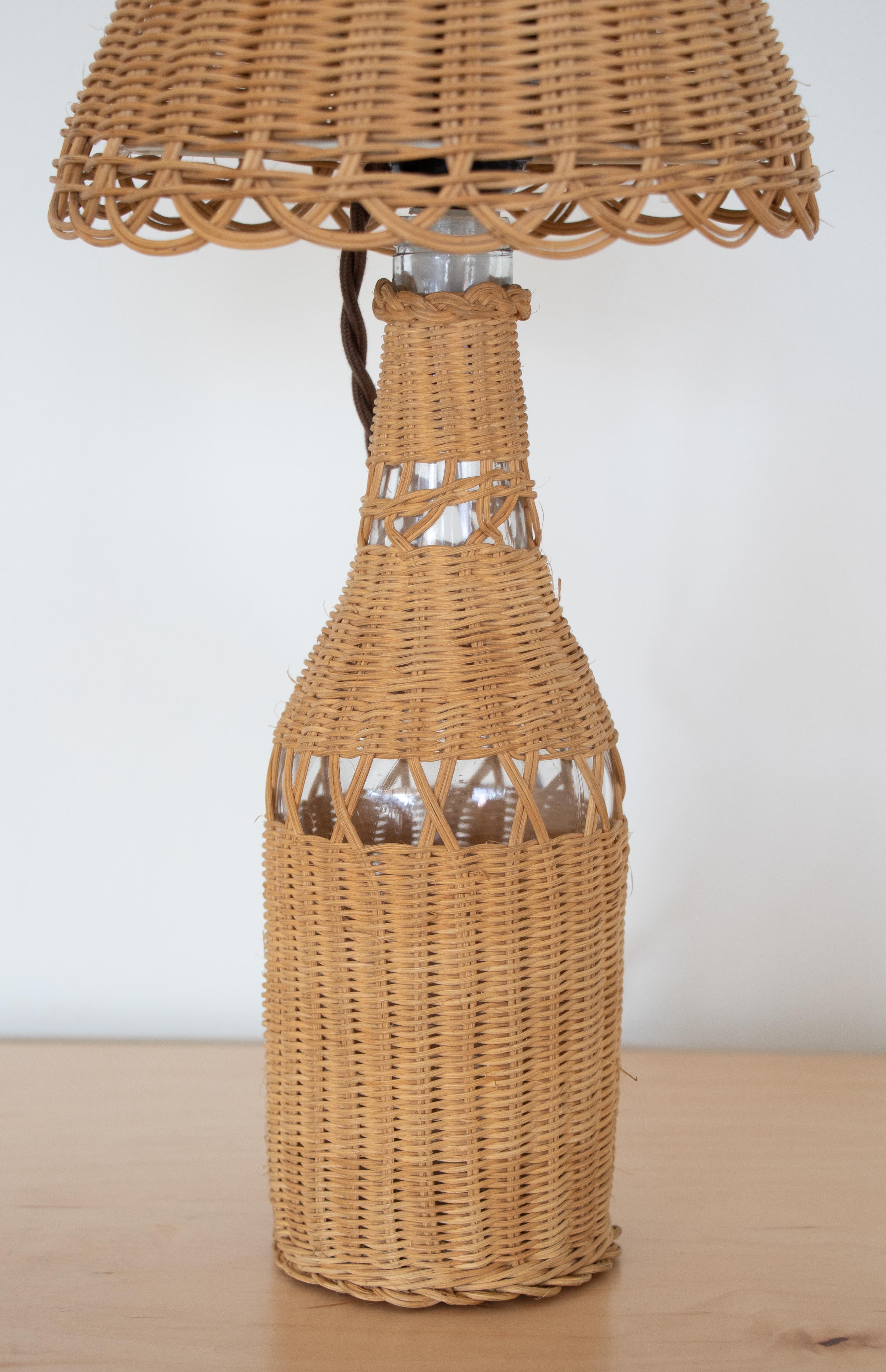 20th Century Petite French Wicker Table Lamp