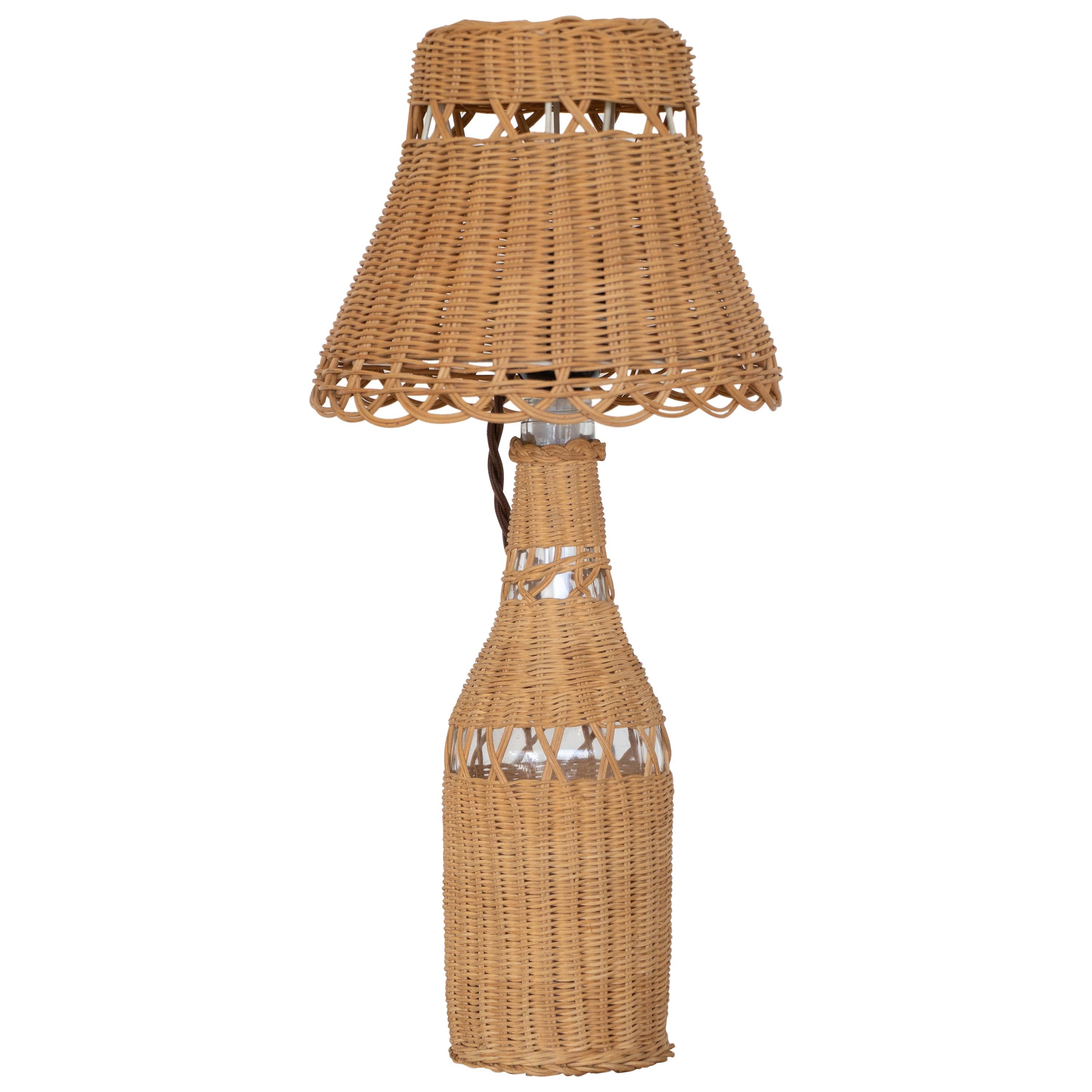 Petite French Wicker Table Lamp
