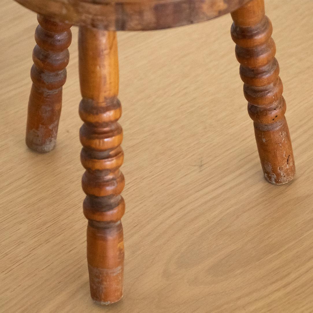 Petite French Wood Stool with Knobby Legs 1