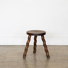 Petite French Wood Stool with Twisted Legs