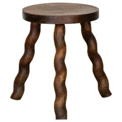 Petite French Wood Stool with Twisted Legs