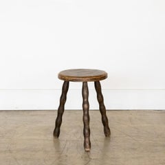 Petite French Wood Stool with Wavy Legs