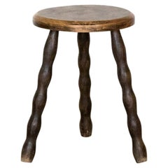 Vintage Petite French Wood Stool with Wavy Legs