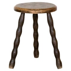 Petite French Wood Stool with Wavy Legs