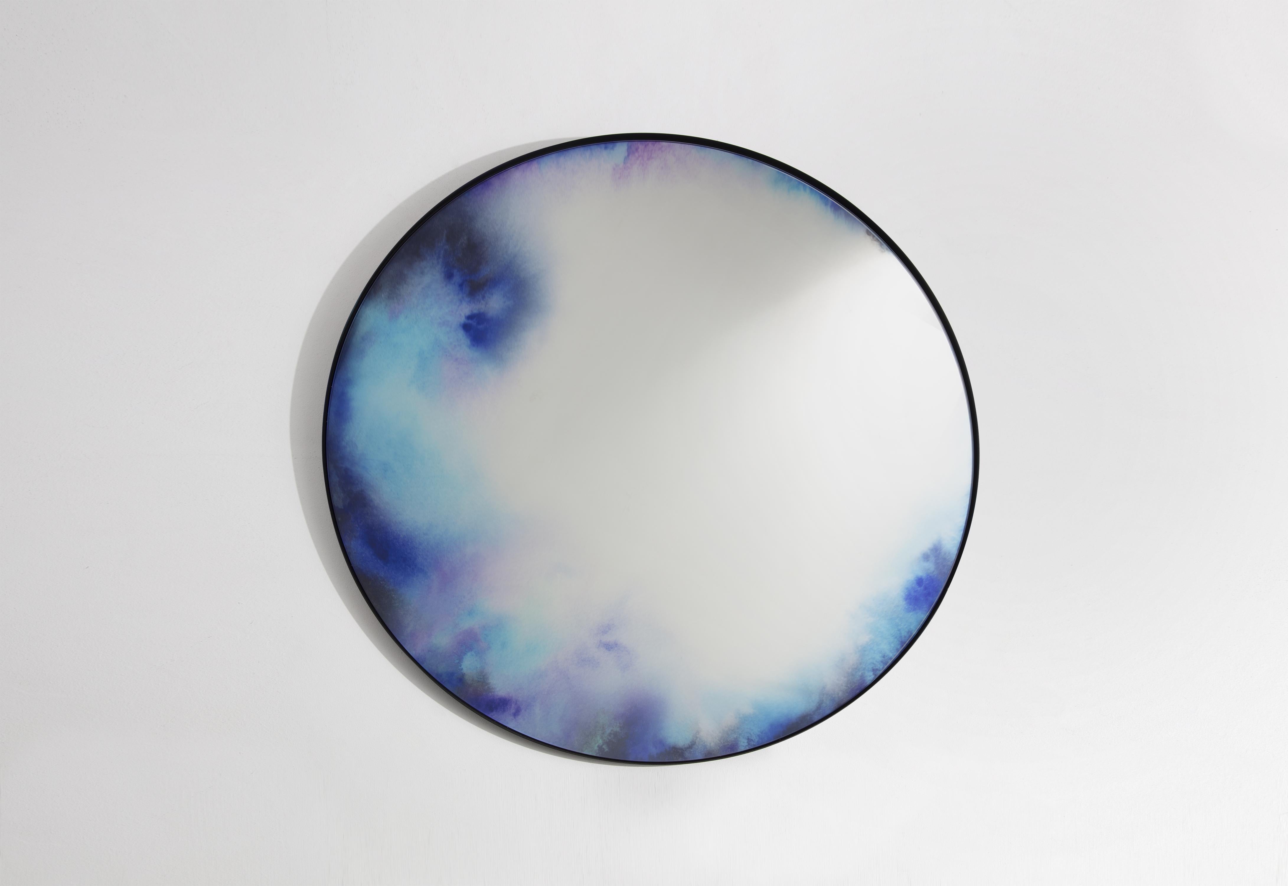 French Petite Friture Extra Large Francis Wall Mirror in Black and Blue Watercolor  For Sale